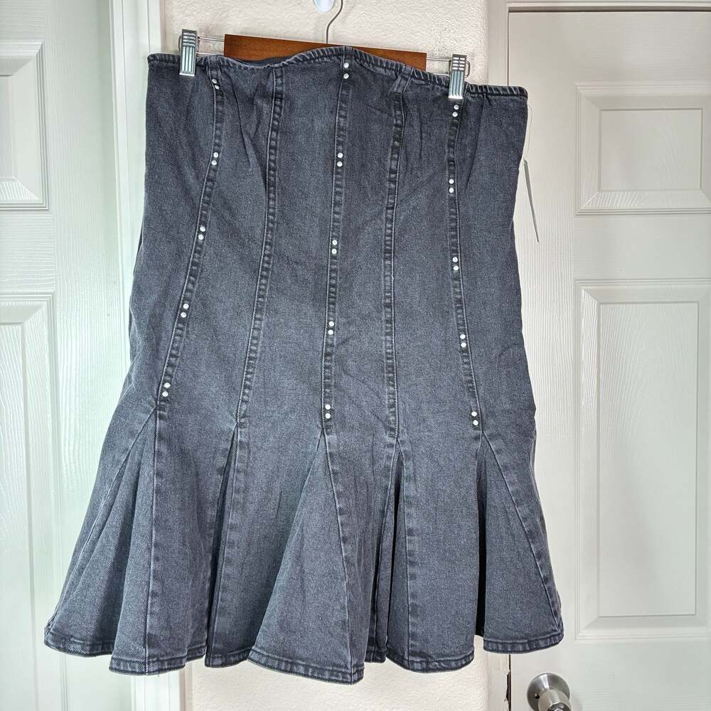 Wild Fable Black Washed Studded Strapless Denim Mini Dress Size Large